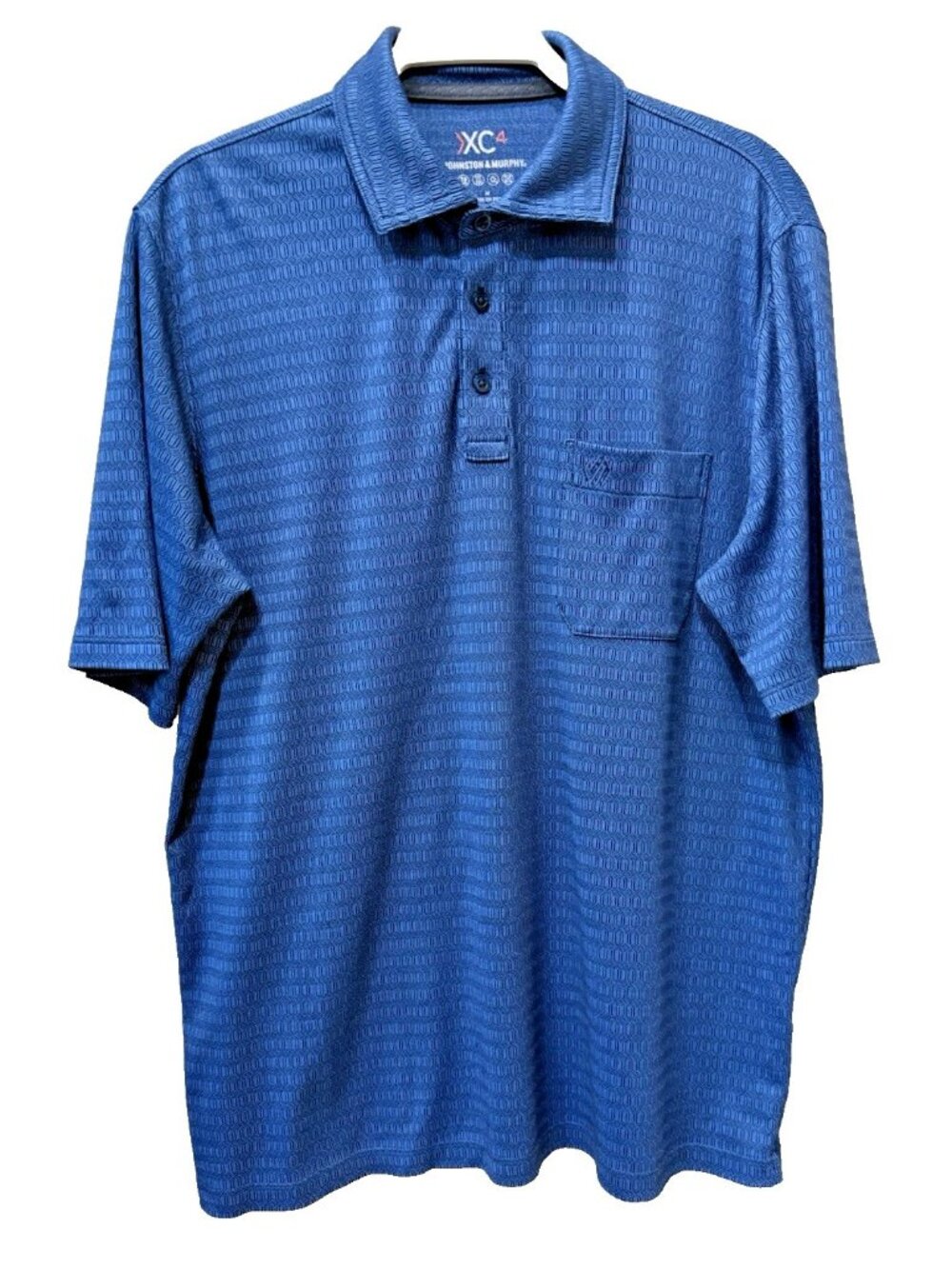 Johnston Murphy XC4 Men's Performance Polo Shirt Sz M Blue Geo-Jacquard Stretch